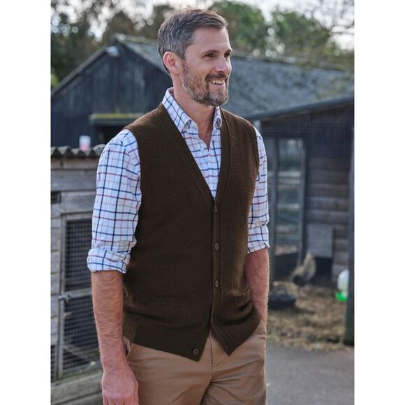 WoolOvers Mens Lambswool Vest / Brown